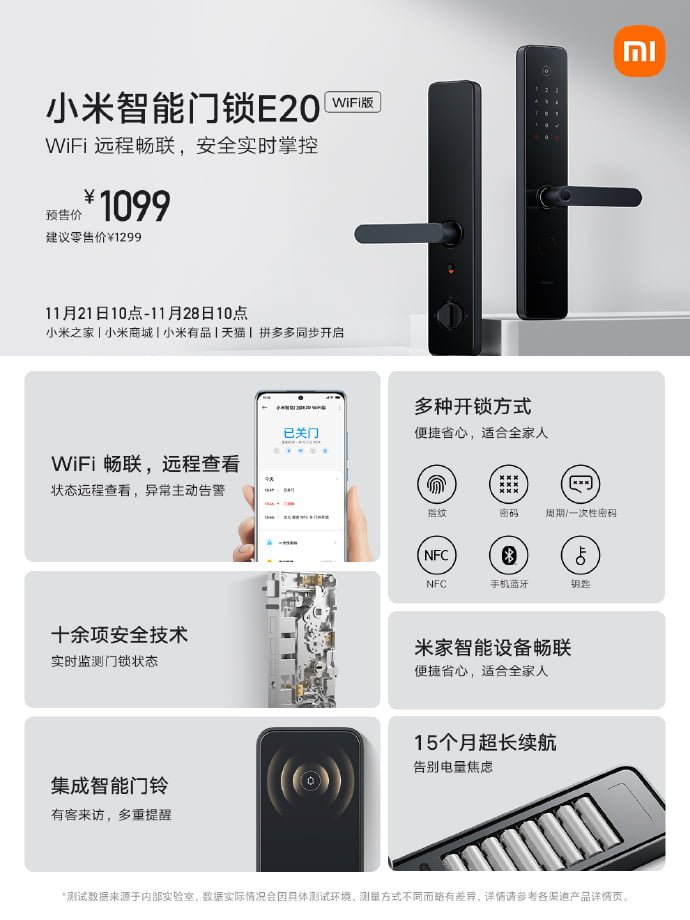 Entdecken Sie das Xiaomi Smart Door Lock E20 Wi-Fi, die neueste Innovation in Sachen Haussicherheit, jetzt vorbestellbar in China.
