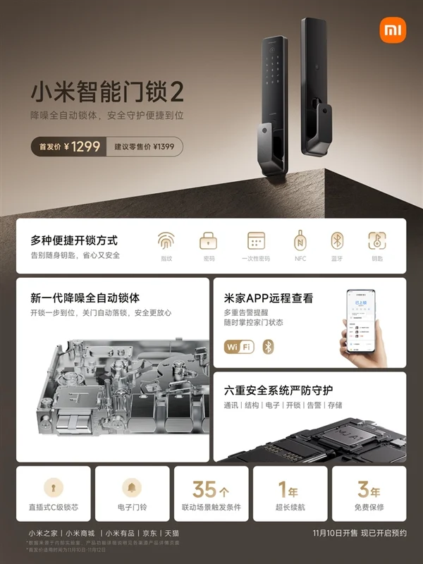 Entdecken Sie den Xiaomi Smart Door Lock 2: Die Zukunft der Sicherheitstechnologie mit AI-Fingerabdruckerkennung und MIJIA-Sicherheitschip.