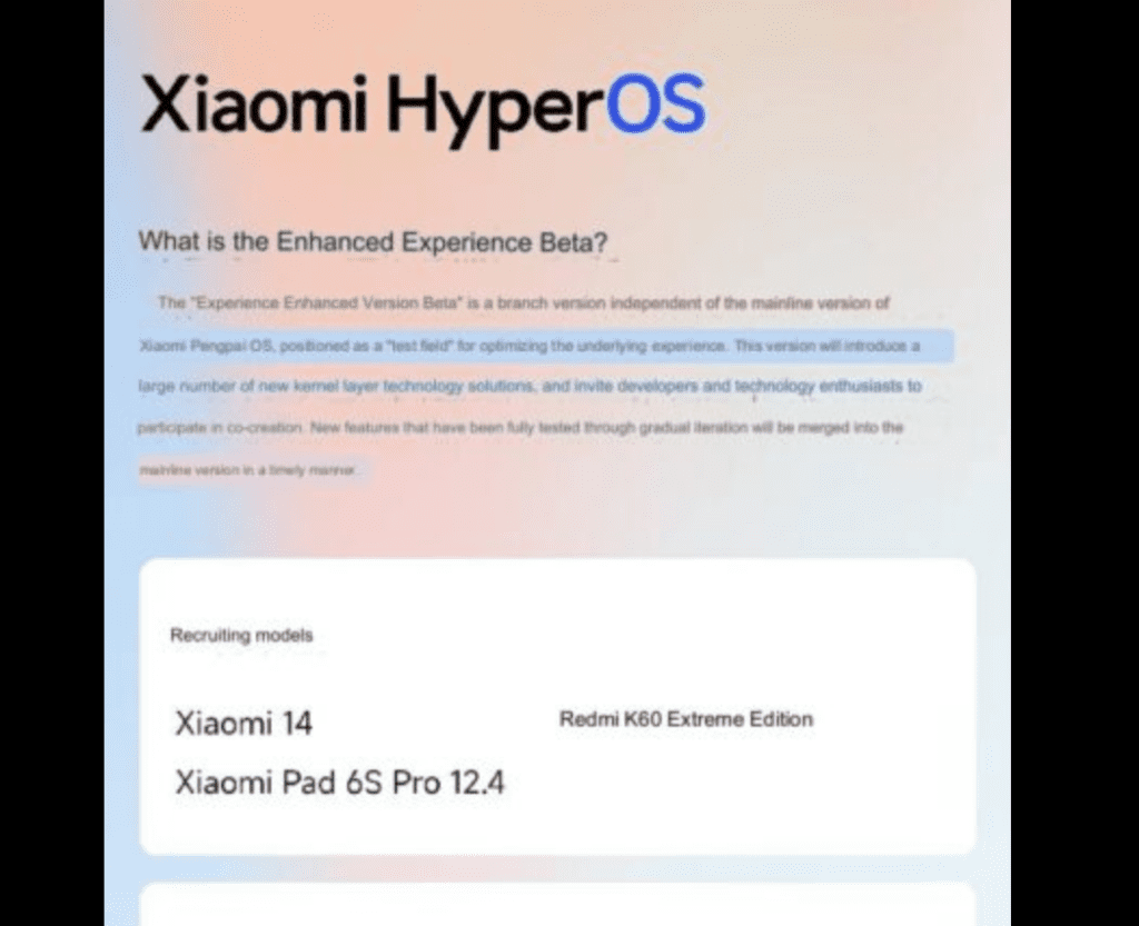 Xiaomi präsentiert HyperOS Experience Enhanced Edition, eine Beta-Version zur Optimierung der Energieeffizienz und Systemleistung.
