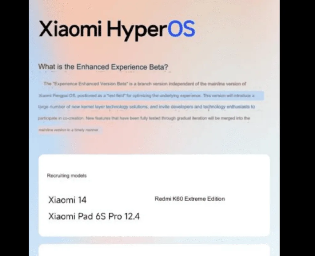 Xiaomi präsentiert HyperOS Experience Enhanced Edition, eine Beta-Version zur Optimierung der Energieeffizienz und Systemleistung.