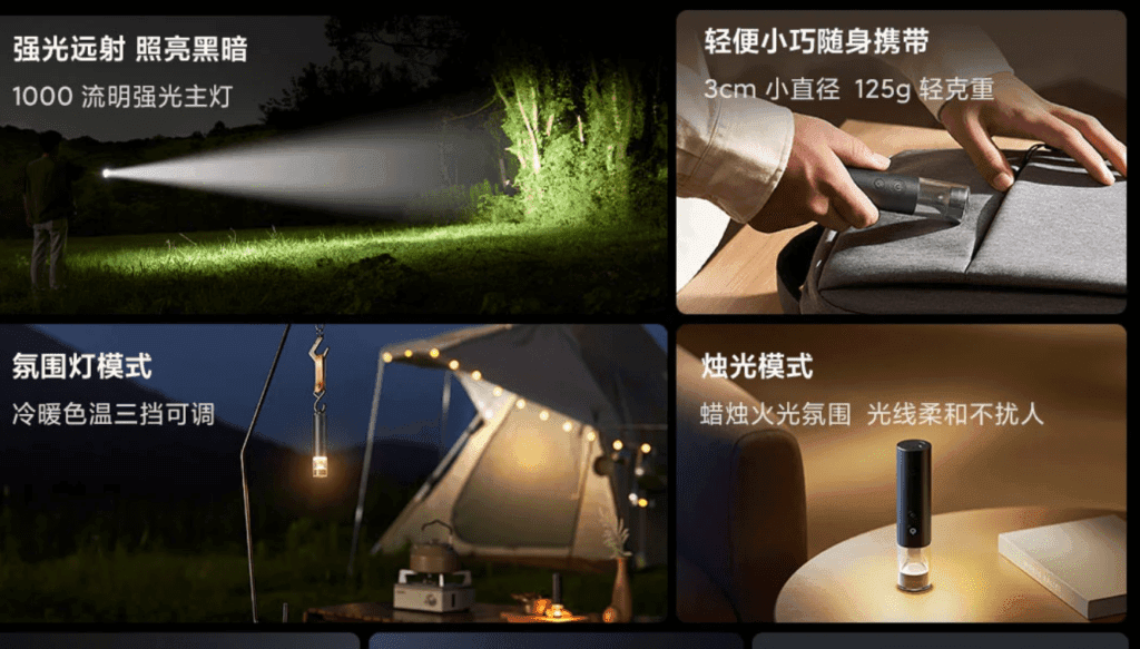 Entdecke die neue Mijia multifunktionale tragbare Taschenlampe von Xiaomi mit 1000 Lumen, 30 Stunden Akkulaufzeit und IP65-Zertifizierung.
