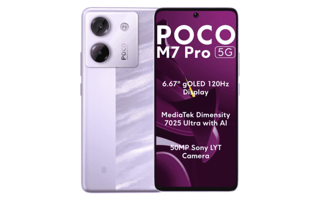Poco M7 Pro 5G: Jetzt in Indien erhältlich mit Dimensity 7025-Ultra, 120Hz gOLED-Display und 50MP-Kamera.