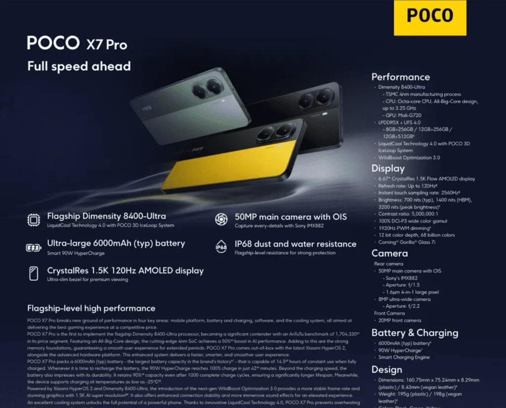 Die POCO X7 Serie steht für hochwertige Smartphones mit erstklassiger Leistung, ideal für Technikliebhaber.

POCO X7 bietet exzellente Spezifikationen, die sowohl im Arbeitsalltag als auch beim Gaming überzeugen.