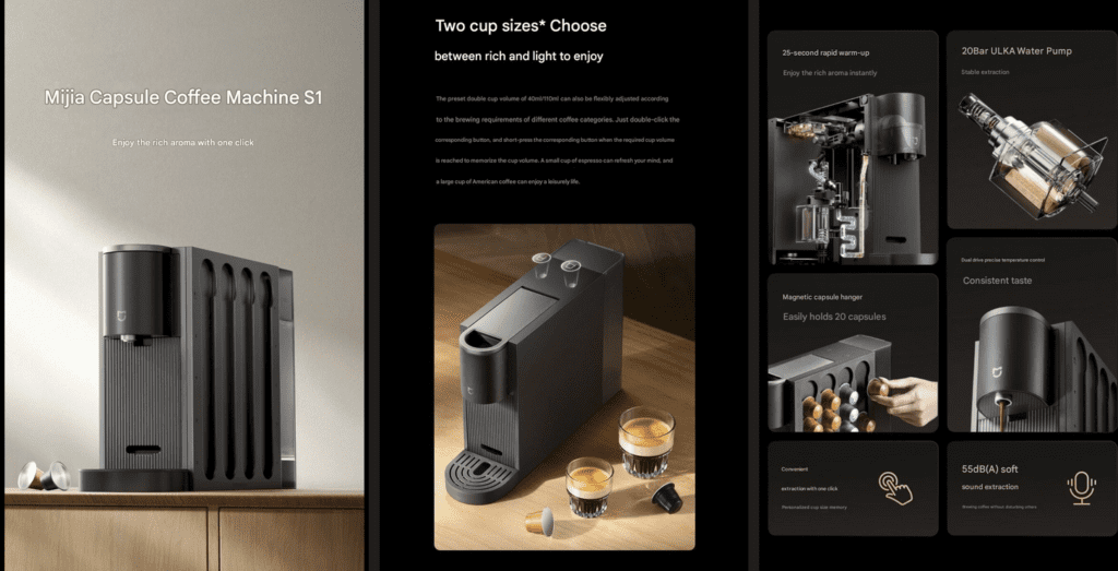 Die Mijia Kapselkaffeemaschine S1 von Xiaomi bietet eine schnelle und präzise Kaffeezubereitung für jeden Kaffeeliebhaber.