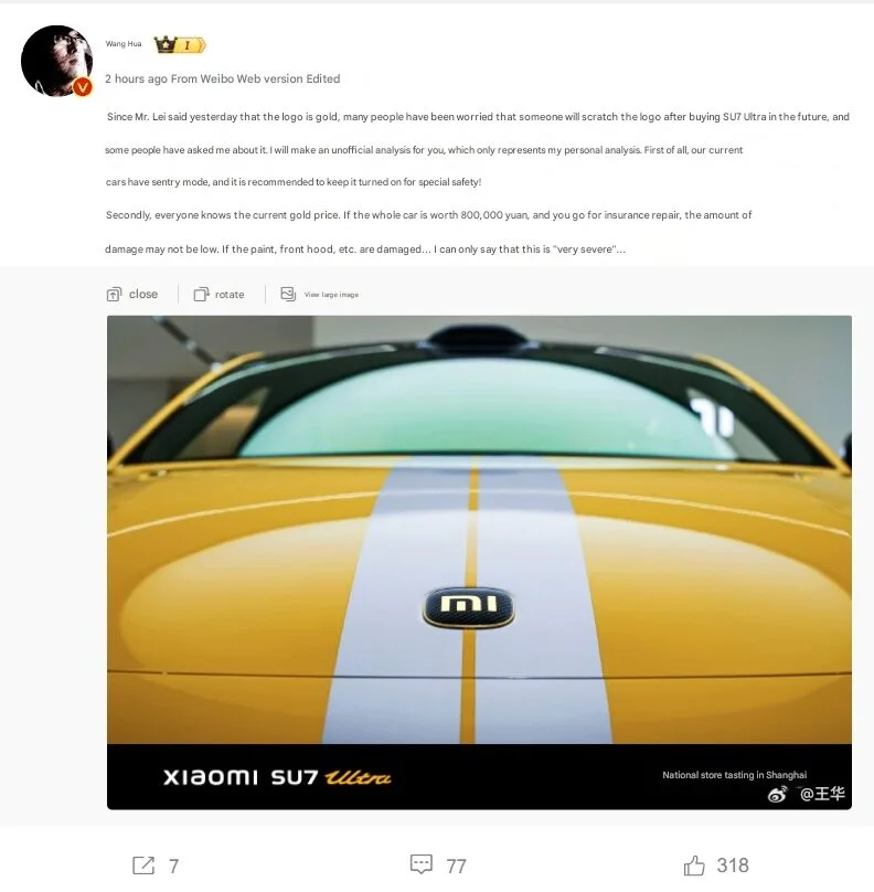 Xiaomi SU7 Ultra: Kontroversen um das goldene Logo