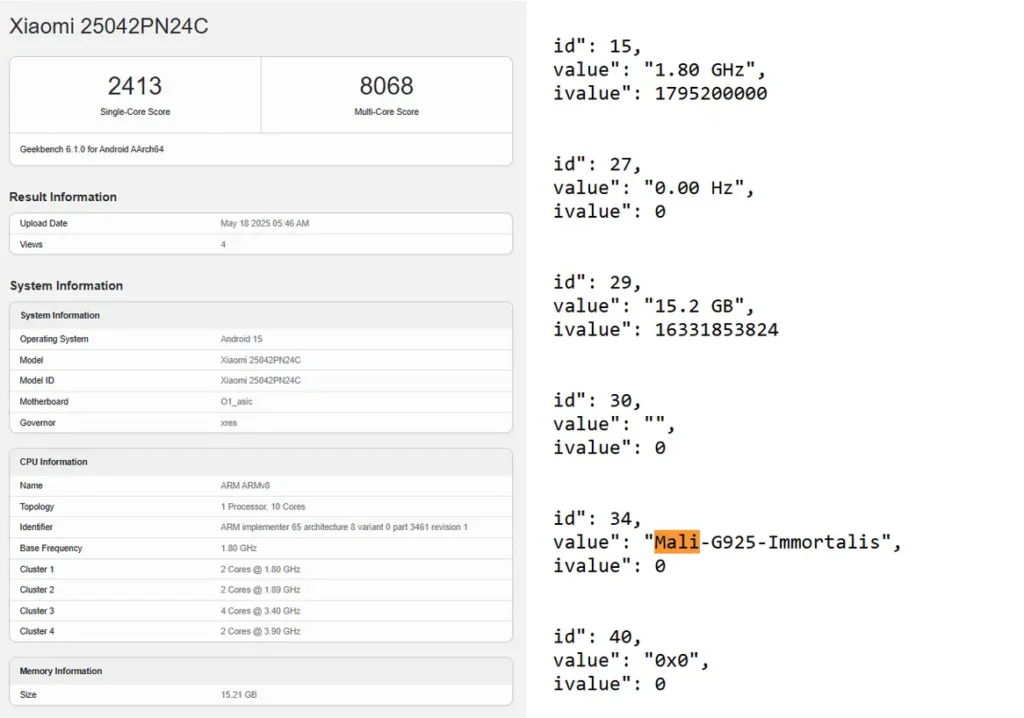 Die Xiaomi 15s Pro Geekbench Listing zeigt den leistungsstarken Xring 01 Chipsatz, der mit 3,90 GHz beeindruckt.