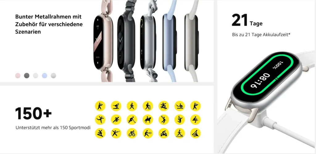 Die Xiaomi Mi Band 9 ist ein vielseitiges Fitnessarmband, das Ihnen hilft, Ihre Gesundheit zu überwachen und Ihr Training zu optimieren.